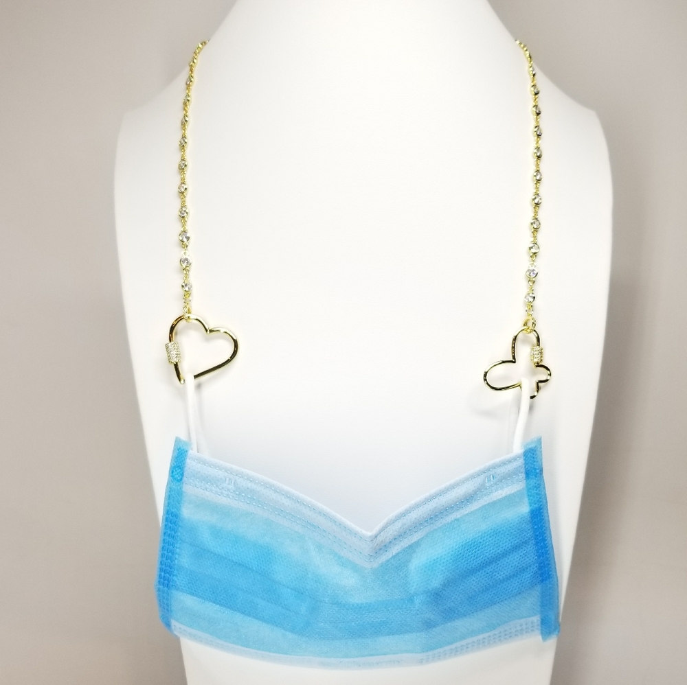 Heart & Butterfly Lock CZ Necklace Mask Hold - Picture 2 of 8